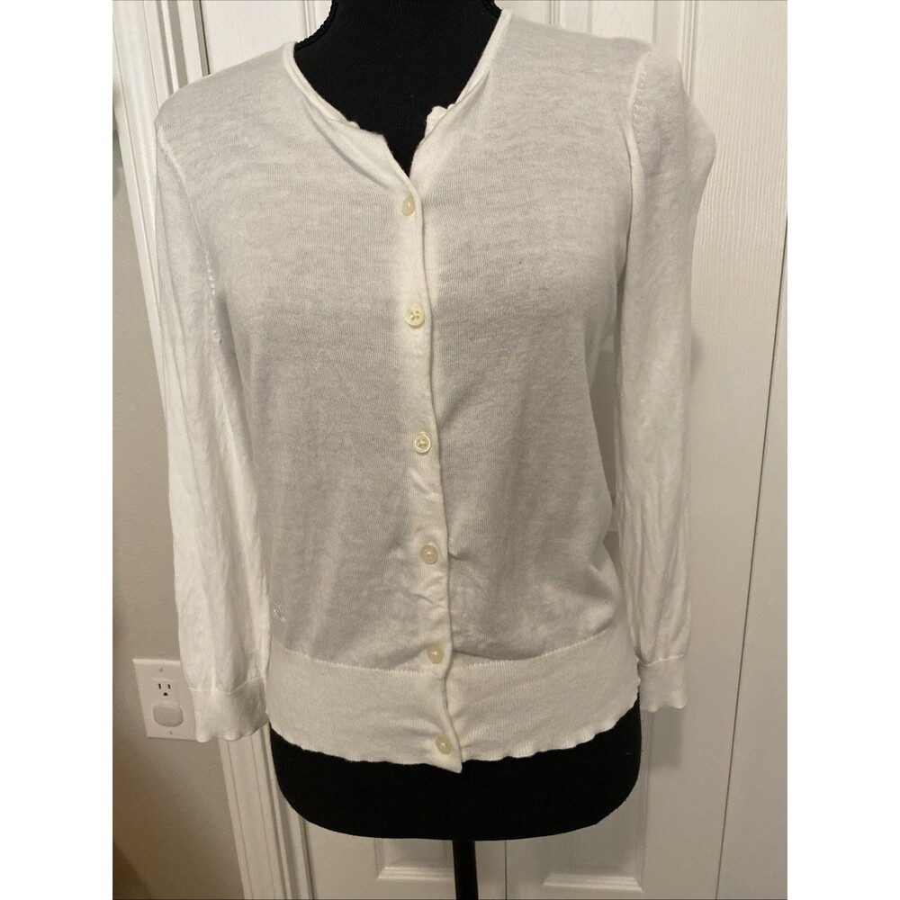 VTG Ralph lauren Lightweight Modal/Cotton Blend OffWhite cardigan Size M Preppy